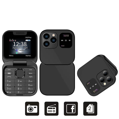 I16Pro Mini Flip Phone - Stylish Foldable Design with Dual SIM, FM Radio, and Speed Dial Features