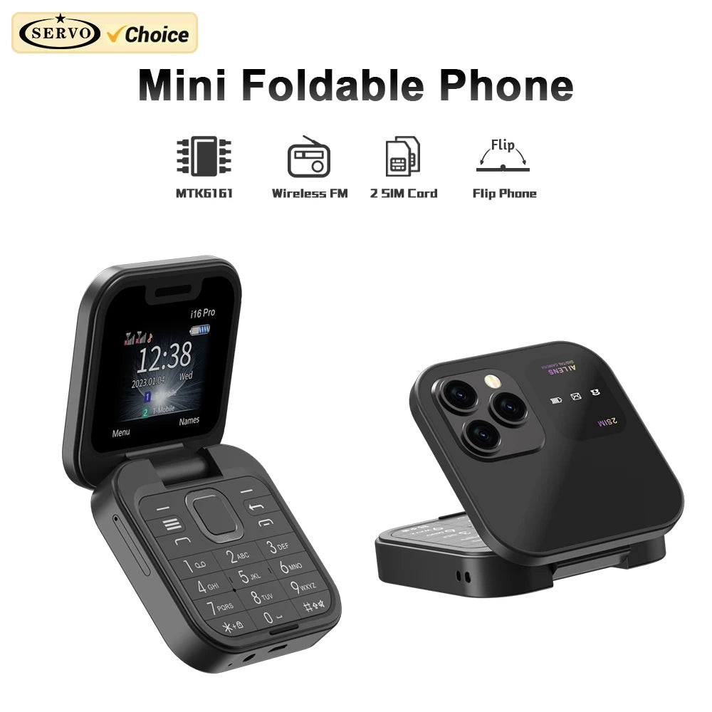 I16Pro Mini Flip Phone - Stylish Foldable Design with Dual SIM, FM Radio, and Speed Dial Features