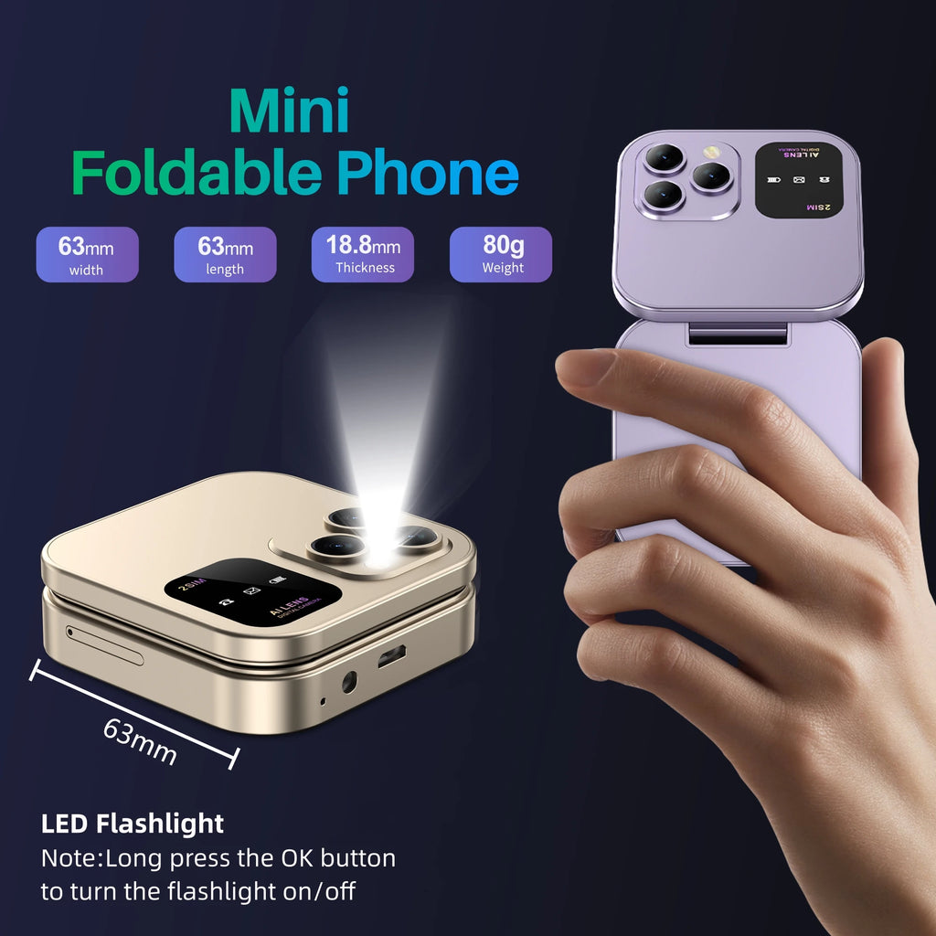 I16Pro Mini Flip Phone - Stylish Foldable Design with Dual SIM, FM Radio, and Speed Dial Features